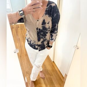 Splendid Tie-Dye Henley Top | Blue & Beige | Made in USA | Size S